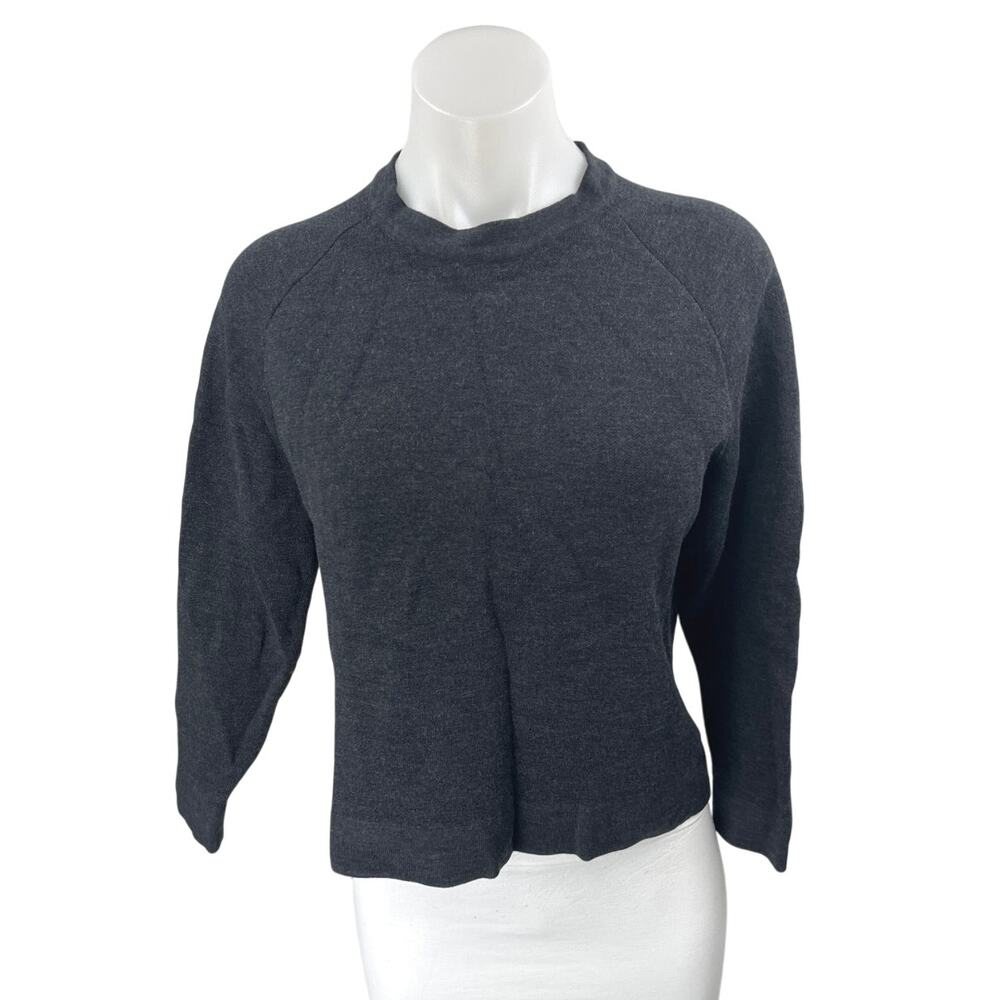Alpha60 100% Merino Wool Black Knit Mock Neck Long Sleeve Crop Sweater Top Sz S
